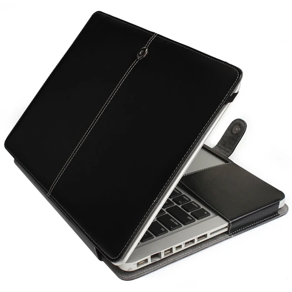 13.3 Inç MacBook Pro A1278 Deri Notebook Kılıfı Siyah Mandallı - 5