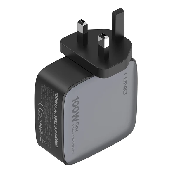 LDNIO Q408 100W GaN USB ve 3 USB-C Tipi UK Fişli Şarj Cihazı Siyah 1m 100W USB-C Veri Kablosu - 4