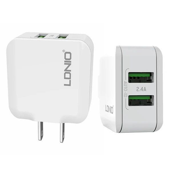 LDNIO A2201 2.4A Çift USB Seyahat Şarj Adaptörü Type-C Veri Kablosu ile ABD Prizi