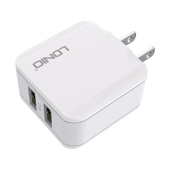 LDNIO A2201 2.4A Çift USB Seyahat Şarj Adaptörü 8 Pin Veri Kablosu ile ABD Prizi - 3