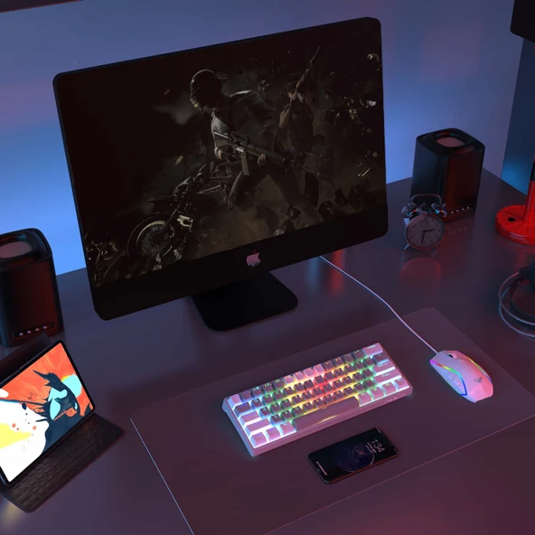 AULA F3261 Type-C Kablolu Değiştirilebilir Anahtar 61 Tuş RGB Mekanik Klavye Gri Siyah Yeşil Anahtar - 8
