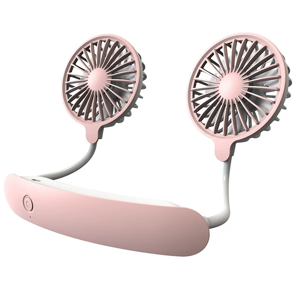 F6 Mini Boyun Askılı Taşınabilir Vantilatör USB Şarjlı Pembe