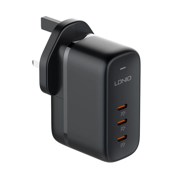 LDNIO Q367 65W GaN 3 Port USB C Hızlı Şarj Cihazı 1m USB C Veri Kablosu UK Priz Siyah