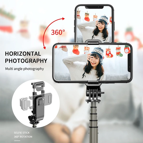 L03 Katlanabilir Alüminyum Alaşımlı Bluetooth Tripod Selfie Çubuğu Siyah - 9