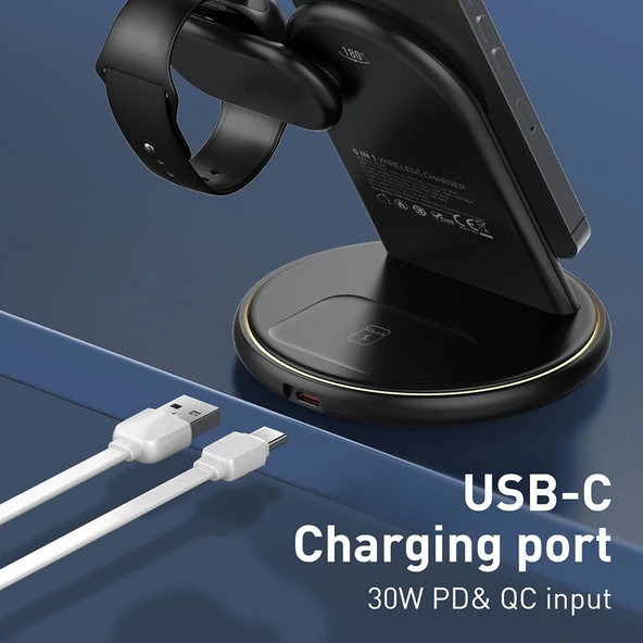 LDNIO WL02 25.5W 5 in 1 MagSafe Kablosuz Şarj Cihazı 30cm Type-C Kablo Siyah - 11