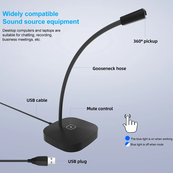 Yanmai G22 USB Masaüstü Bilgisayar Mikrofonu Siyah - 6