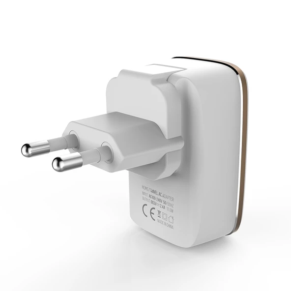 LDNIO A2204 12W Çift USB Portlu Seyahat Şarj Cihazı Type-C USB-C Kablo ile EU Priz