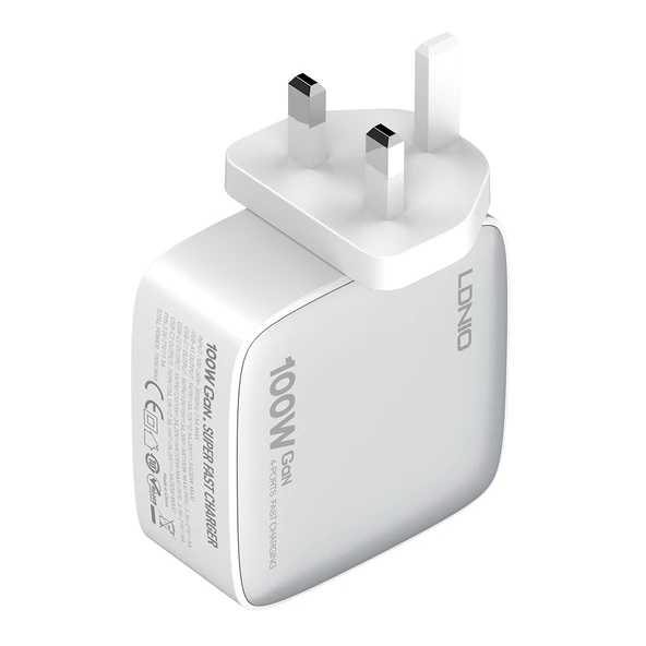 LDNIO Q408 100W GaN USB ve 3 USB-C Tipi Şarj Cihazı 1m 100W USB-C Veri Kablosu Beyaz UK Priz - 4
