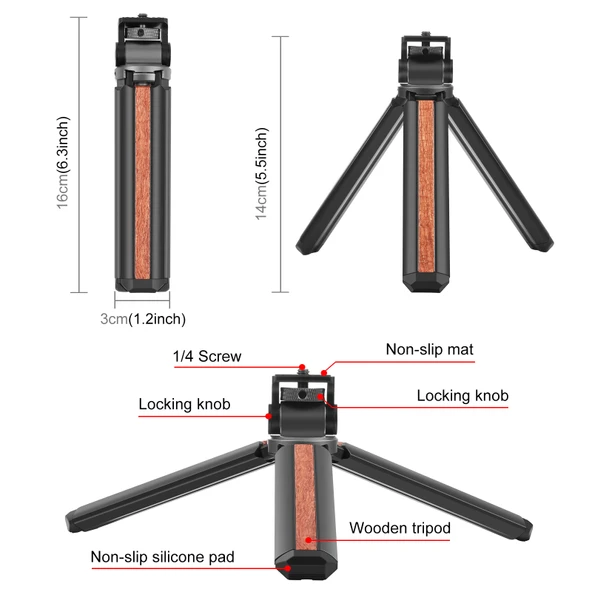 PULUZ Kakma Ahşap Masaüstü Vlogging Canlı Yayın Tripod Tutucu ve Tripod Başlığı Siyah - 3