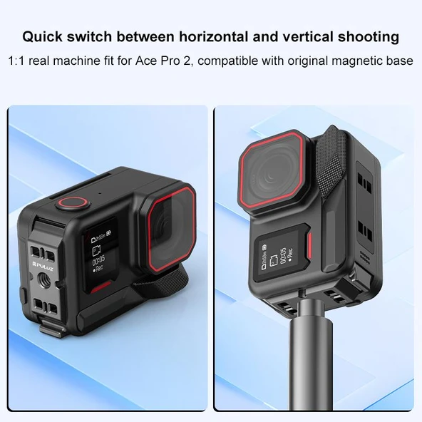 Insta360 Ace Pro 2 Uyumlu PULUZ ACE AC Alüminyum Alaşımlı Manyetik Hızlı Bırakma Pil Yan Arayüz Kapağı Siyah - 7