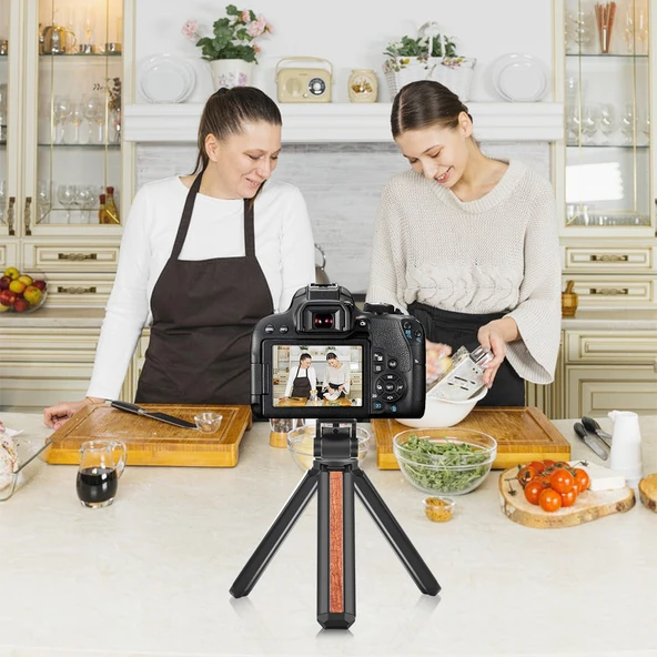 PULUZ Kakma Ahşap Masaüstü Vlogging Canlı Yayın Tripod Tutucu ve Tripod Başlığı Siyah - 7