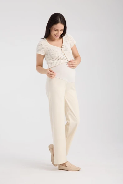 IŞŞIL 4564-Esnek Karın Banlı Hamile Giyim Bol Paça Kumaş Pantolon - 4