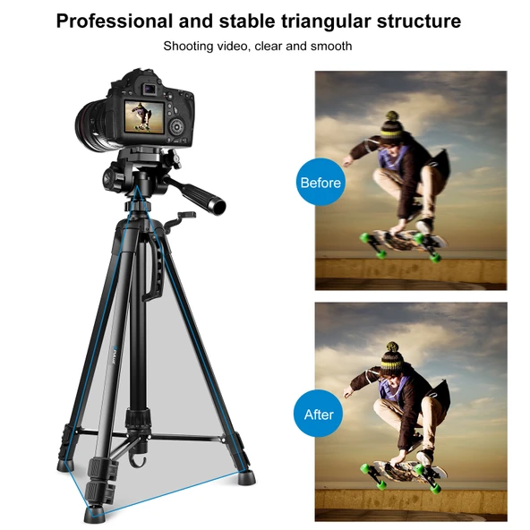 PULUZ Alüminyum Selfie Canlı Tripod Standı Üç Boyutlu Başlık ve Telefon Kelepçesi Siyah Ayarlanabilir Yükseklik 55-139cm - 6