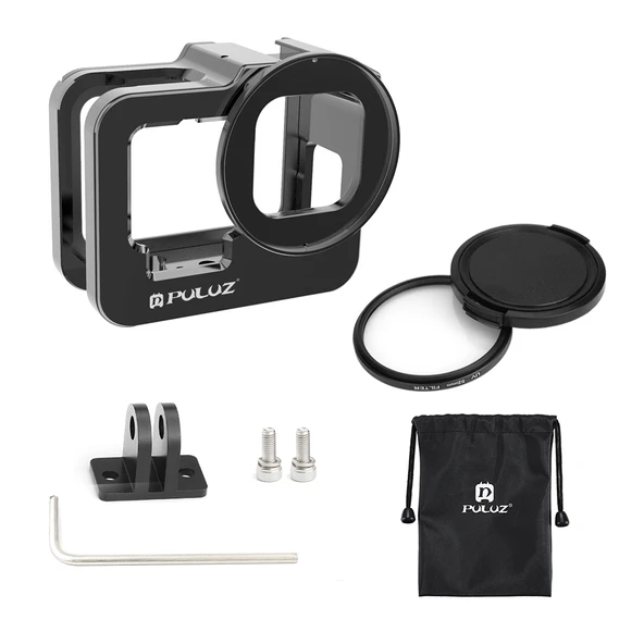GoPro HERO9 Black İçin Kalınlaştırılmış CNC Alüminyum Alaşımlı Koruyucu Kafes UV Lensli Siyah - 9