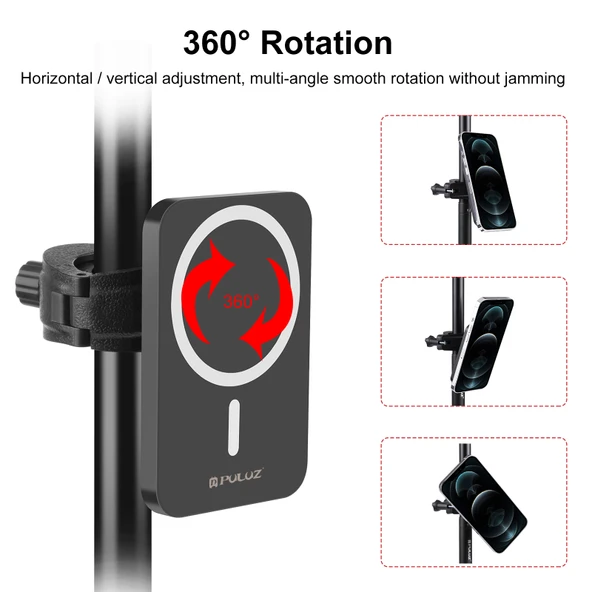 PULUZ 15W Manyetik Qi Kablosuz Şarj Cihazı Vlogging Telefon Tutucu Siyah - 6