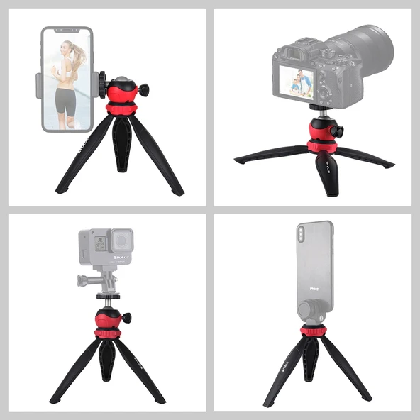 PULUZ 20cm Kırmızı Plastik Cep Tripod Montajı 360 Derece Top Başlıklı Akıllı Telefon GoPro DSLR Kamera - 6
