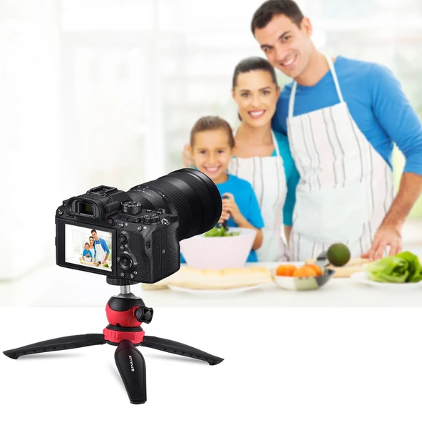 PULUZ 20cm Kırmızı Plastik Cep Tripod Montajı 360 Derece Top Başlıklı Akıllı Telefon GoPro DSLR Kamera - 8