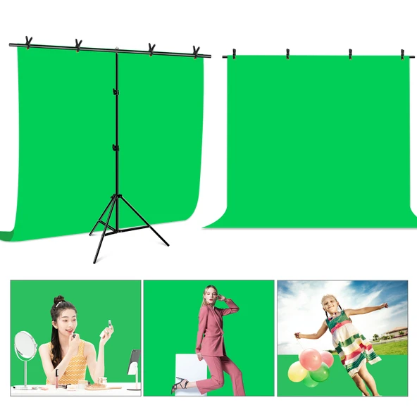 PULUZ 2x2m T Şekilli Fotoğraf Stüdyosu Arka Plan Destek Standı Braket Kiti Klipsli Yeşil - 8