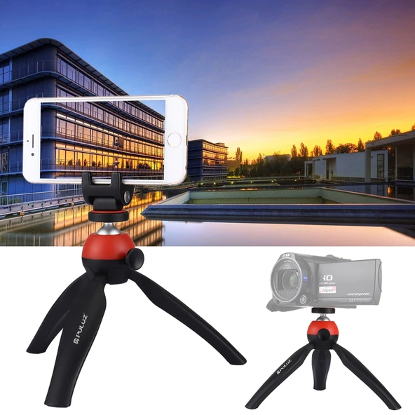 PULUZ Cep Mini Tripod Montajı 360 Derece Top Başlıklı Kırmızı Telefon Tutucu