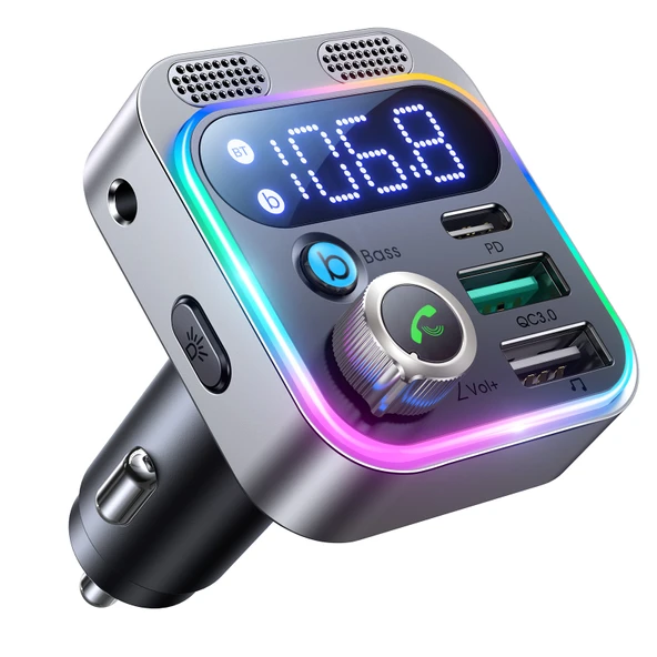 JOYROOM JR CL16 48W Bluetooth 5.0 Kablosuz Araç FM Verici Gri