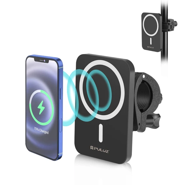 PULUZ 15W Manyetik Qi Kablosuz Şarj Cihazı Vlogging Telefon Tutucu Siyah