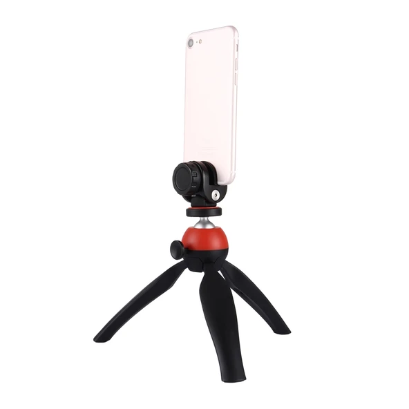 PULUZ Cep Mini Tripod Montajı 360 Derece Top Başlıklı Kırmızı Telefon Tutucu - 6