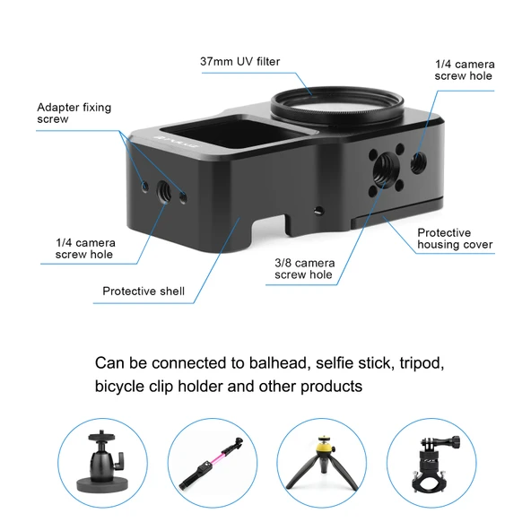PULUZ CNC Alüminyum Alaşımlı Kafes DJI Action 2 Siyah - 3