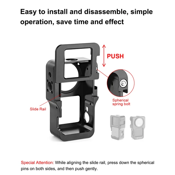 PULUZ CNC Alüminyum Alaşımlı Kafes DJI Action 2 Siyah - 4