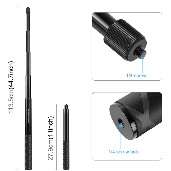 PULUZ 110cm Metal Selfie Çubuğu Monopod Görünmez Adaptör Tabanlı ve Vida ile Insta360 One RS X2 X3 X4 Uyumlu - 3