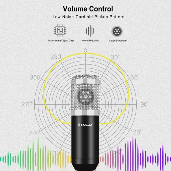 PULUZ Profesyonel Stüdyo Yayın Mikrofon Seti Gümüş Renkli Askılı Makas Kol Metal Şok Montaj USB Ses Kartı - 4