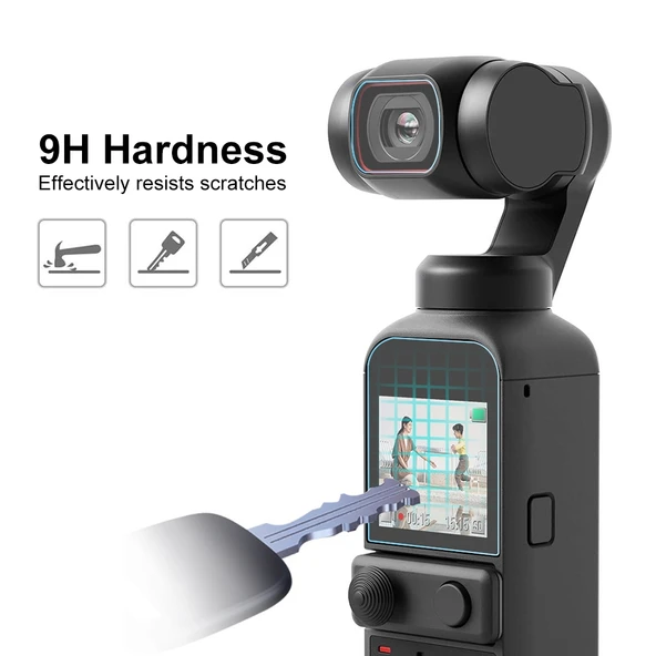 DJI OSMO Pocket 2 Uyumlu 9H 2.5D HD Temperli Cam Lens Koruyucu ve Ekran Filmi - 4