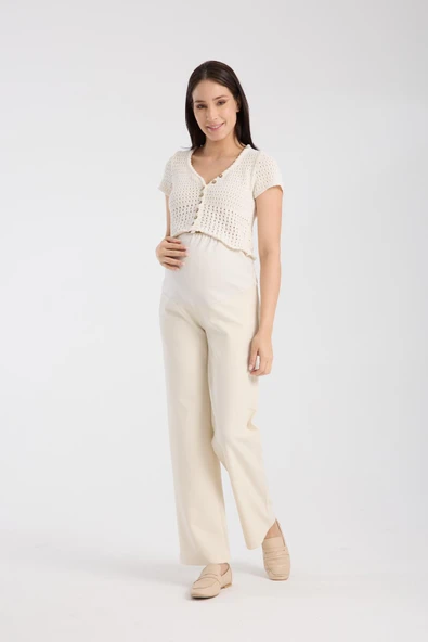 IŞŞIL 4564-Esnek Karın Banlı Hamile Giyim Bol Paça Kumaş Pantolon