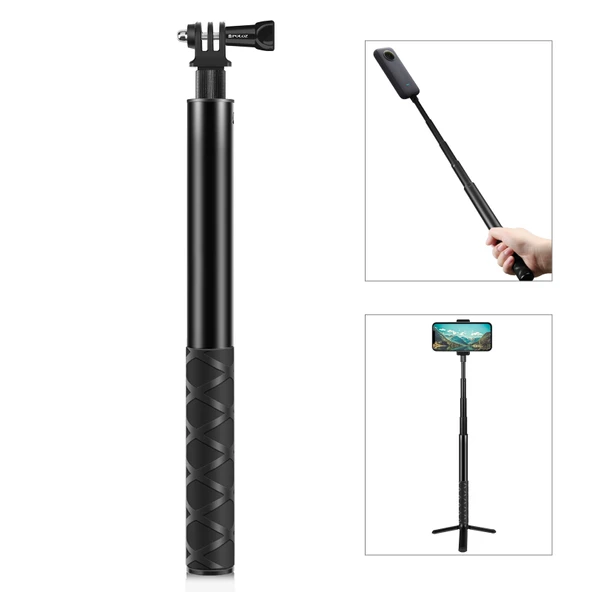PULUZ 110cm Metal Selfie Çubuğu Monopod Görünmez Adaptör Tabanlı ve Vida ile Insta360 One RS X2 X3 X4 Uyumlu