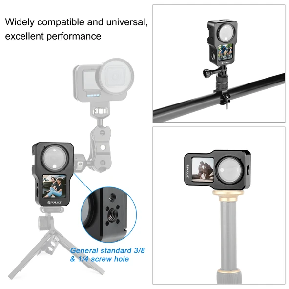 PULUZ CNC Alüminyum Alaşımlı Kafes DJI Action 2 Siyah - 5