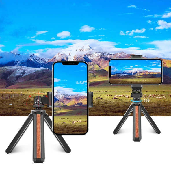 PULUZ Siyah Alüminyum Alaşımlı Tripod Kafası Soğuk Ayakkabı Telefon Tutucu - 6