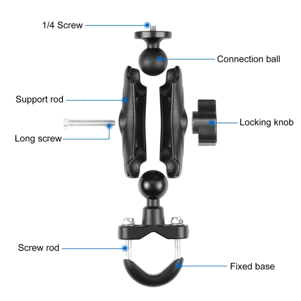 PULUZ Motosiklet Gidon Sabit Montaj U-Bolt Taban Tutucu Siyah - 3