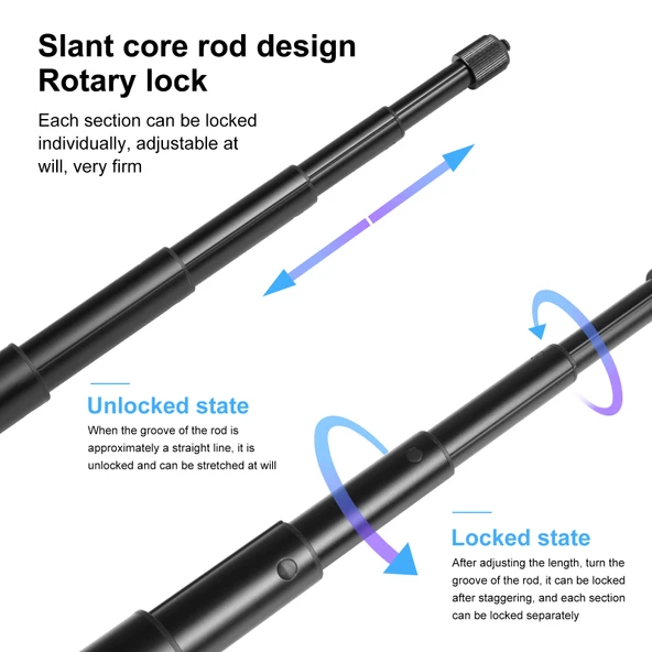 PULUZ 3 Metre Metal Selfie Çubuğu Monopod Insta360 One RS X2 X3 X4 Siyah - 6