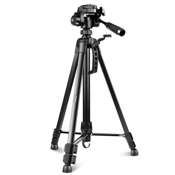 PULUZ Alüminyum Selfie Canlı Tripod Standı Üç Boyutlu Başlık ve Telefon Kelepçesi Siyah Ayarlanabilir Yükseklik 55-139cm - 2