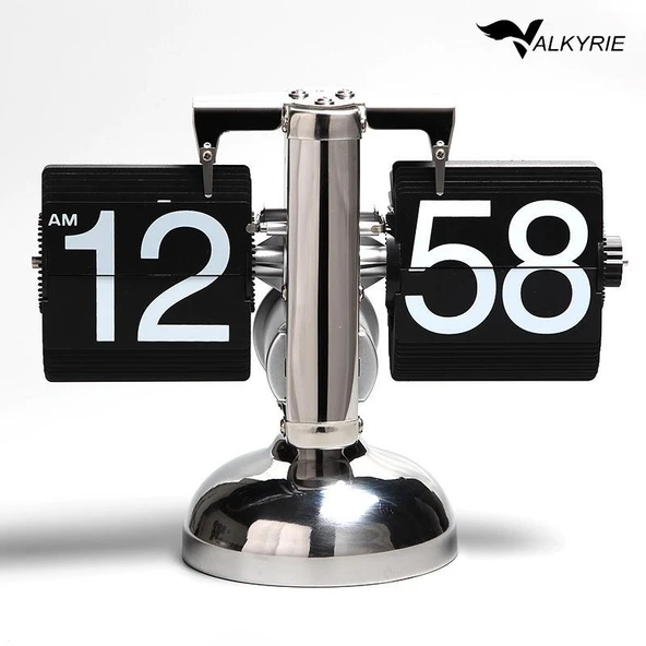 Valkyrie Retro Metanik Yaprak Saat Ev Ofis Masa Saati Paslanmaz Çelik Tek Bacak Siyah