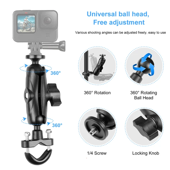 PULUZ Motosiklet Gidon Sabit Montaj U-Bolt Taban Tutucu Siyah - 4