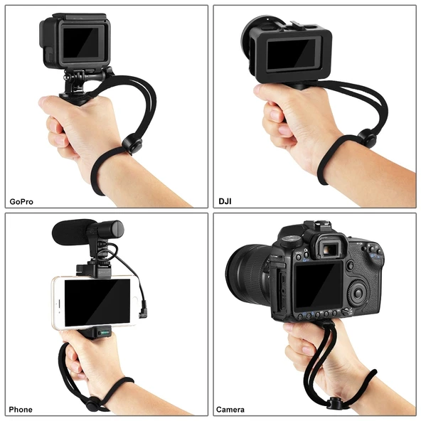 PULUZ Vlogging Canlı Yayın El Tutamağı Selfie Rig Sabitleyici ABS Tripod Adaptör Montaj Soğuk Ayakkabı Tabanlı ve Bilek Askılı - 7