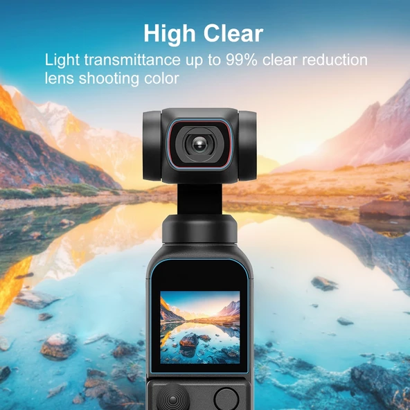 DJI OSMO Pocket 2 Uyumlu 9H 2.5D HD Temperli Cam Lens Koruyucu ve Ekran Filmi - 5