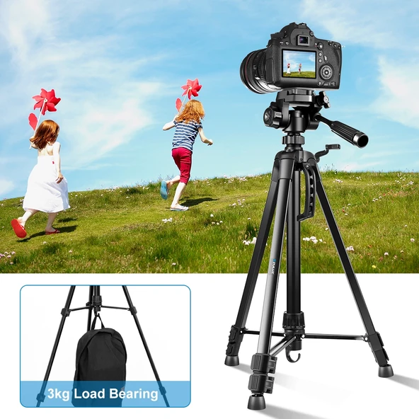 PULUZ Alüminyum Selfie Canlı Tripod Standı Üç Boyutlu Başlık ve Telefon Kelepçesi Siyah Ayarlanabilir Yükseklik 55-139cm - 8