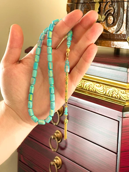 925 Ayar Gümüş Püsküllü Kapsül Kesim Opal Taşı Tesbih ürün görseli 1