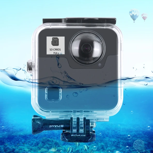GoPro Fusion Uyumlu PULUZ 45 Metre Su Geçirmez Darbeye Dayanıklı Dalış Kılıfı Mandallı Montaj ve Vida ile
