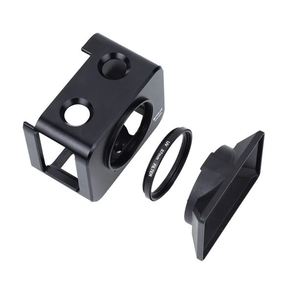 Sony RX0 II Uyumlu PULUZ Alüminyum Alaşımlı Koruyucu Kafes 37mm UV Filtre Lens ve Güneşlik Seti Siyah - 5