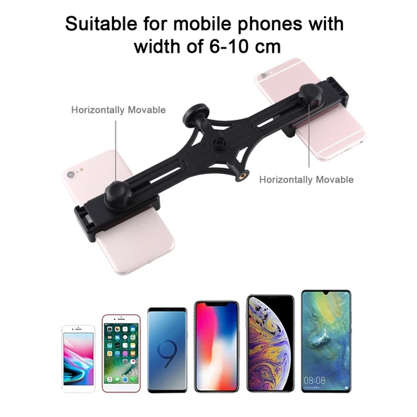 PULUZ Canlı Yayın Çift Telefon Tutucu Yatay Stand Siyah - 3