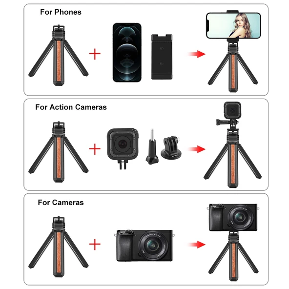 PULUZ Kakma Ahşap Masaüstü Vlogging Canlı Yayın Tripod Tutucu ve Tripod Başlığı Siyah - 5