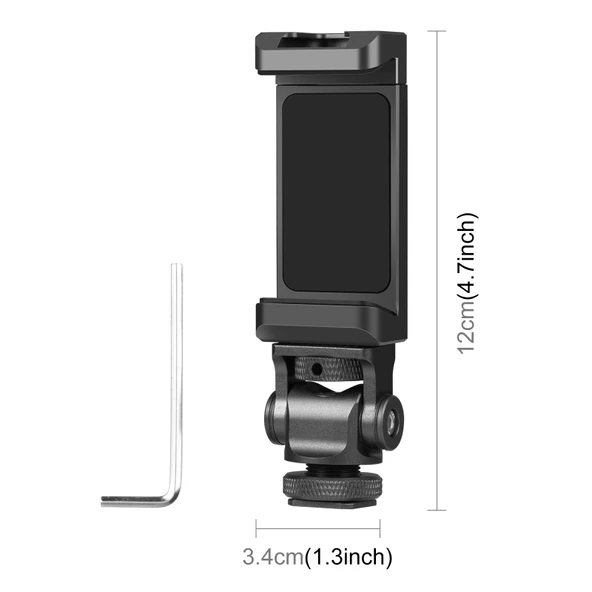 PULUZ Siyah Alüminyum Alaşımlı Tripod Kafası Soğuk Ayakkabı Telefon Tutucu - 2