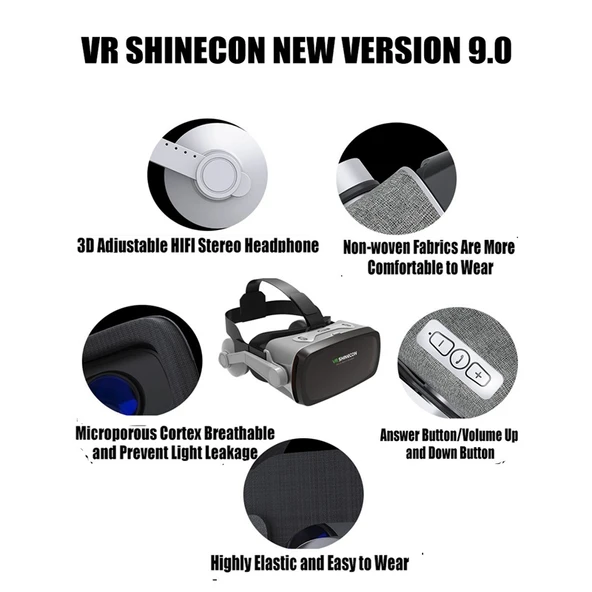 VR Shinecon G07E Sanal Gerçeklik 3D Video Gözlüğü Gri 4.0-6.3 İnç Telefon Uyumlu - 6